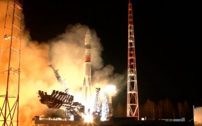 МО РФ показало кадры пуска ракеты с космодрома Плесецк